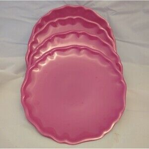 Pink Scalloped Melamine Plates Set, Ruffle Edge Plastic Dinnerware, Unbranded Co